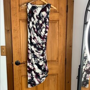 Michael Kors Black and White Asymmetrical Draped Cocktail Dress